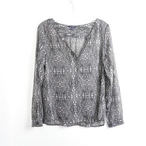American Eagle Outfitters grey ethnic geometric print chiffon blouse loose top L